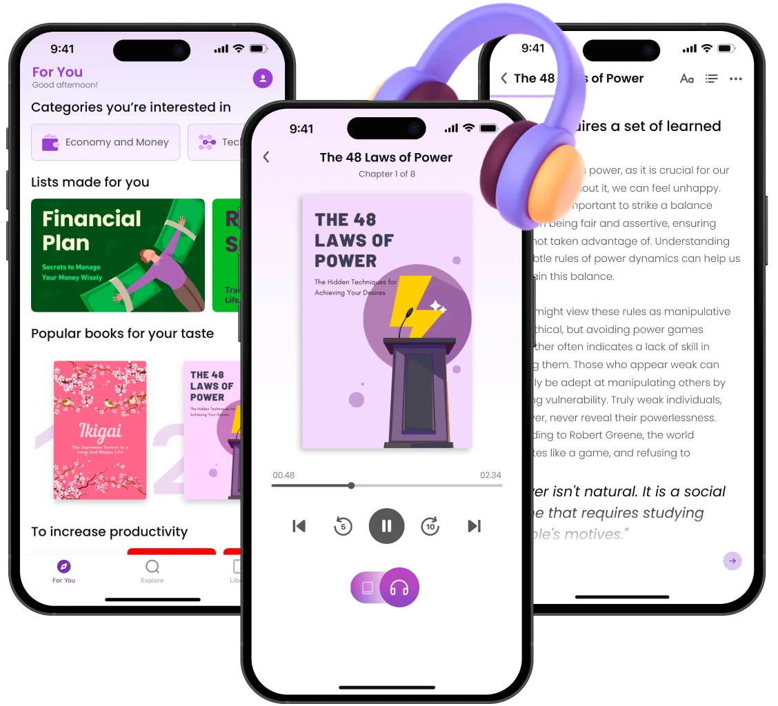kitUP reading and audiobook app shown across three phones
